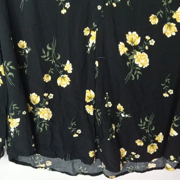 Old Navy XXL Top Black Yellow Floral Print Popover Shirt - Picture 3 of 13